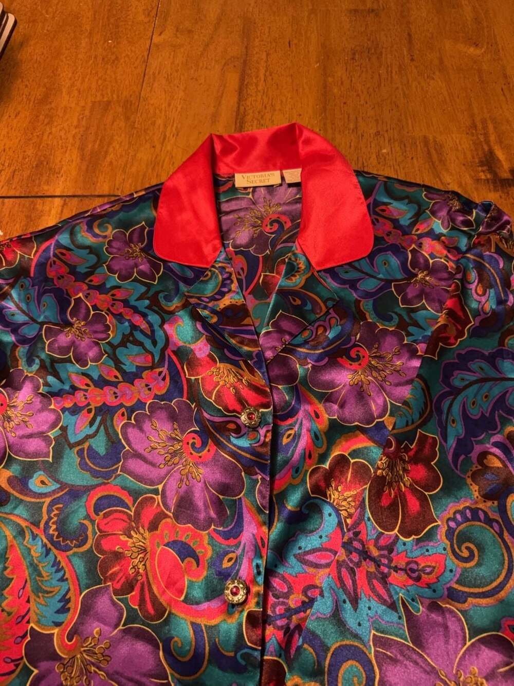 Vintage Victoria's Secret Floral Satin Pajama Top Size P/S